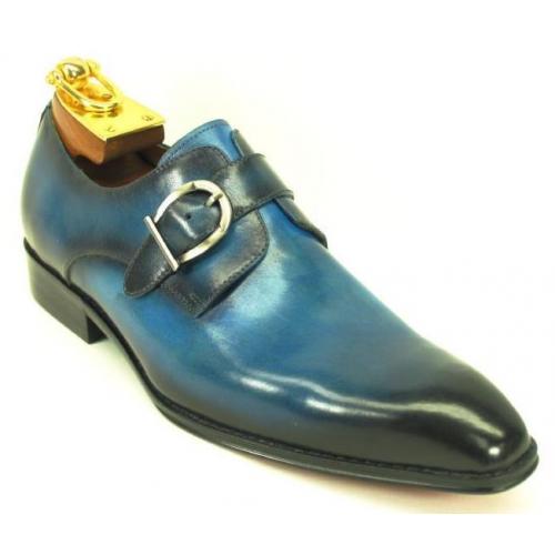 Carrucci Ocean Blue Burnished Calfskin Leather Monk Strap Shoes KS503-35.